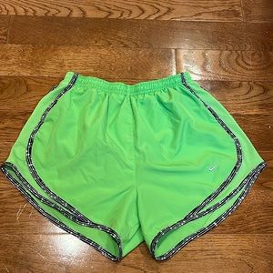 Nike Dri Fit small green and black athletic shorts with built in underwear